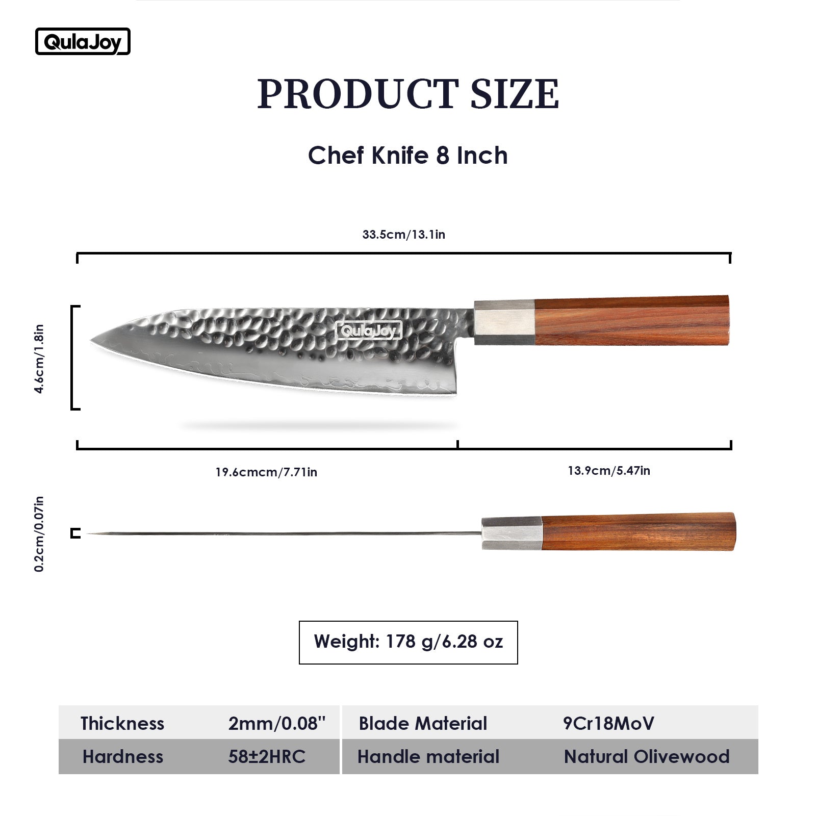 Qulajoy Nakiri Knife 7 Inch - Hammered Japanese Vegetable Knife 9cr18mov Mirror Polishing Hand Forged Blade Kitchen Knife