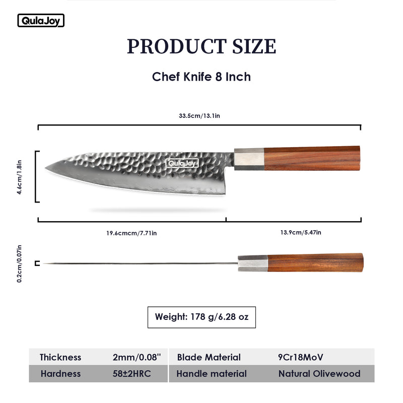 Qulajoy Nakiri Knife 7 Inch - Hammered Japanese Vegetable Knife 9cr18mov Mirror Polishing Hand Forged Blade Kitchen Knife