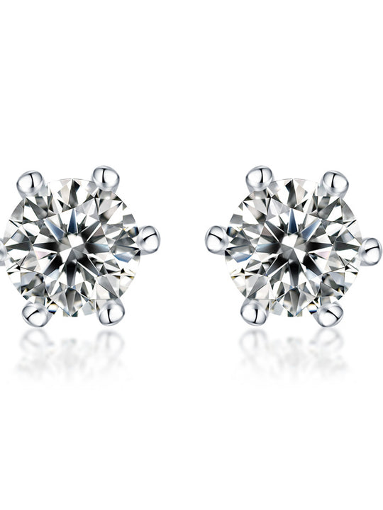 Classic Six-prong Moissanite Silver Earrings Luxury Fashion Diamond Stud Earrings