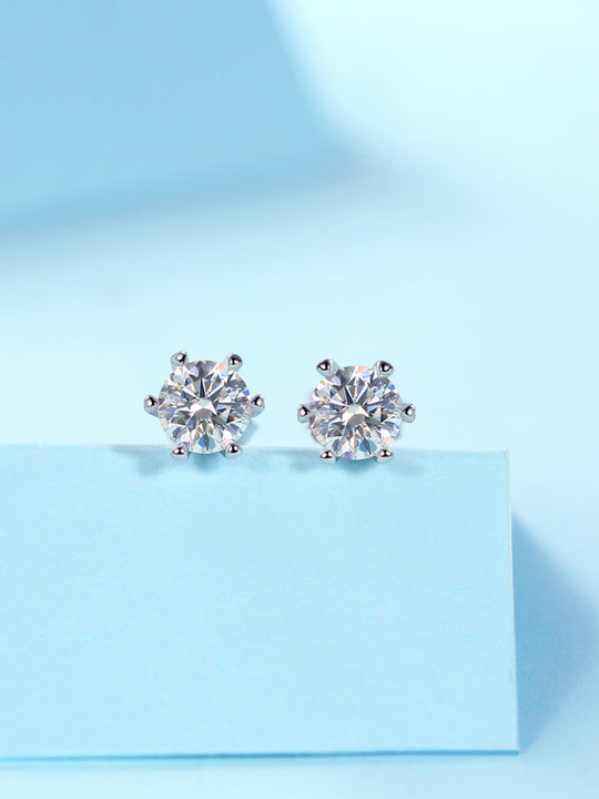 Classic Six-prong Moissanite Silver Earrings Luxury Fashion Diamond Stud Earrings