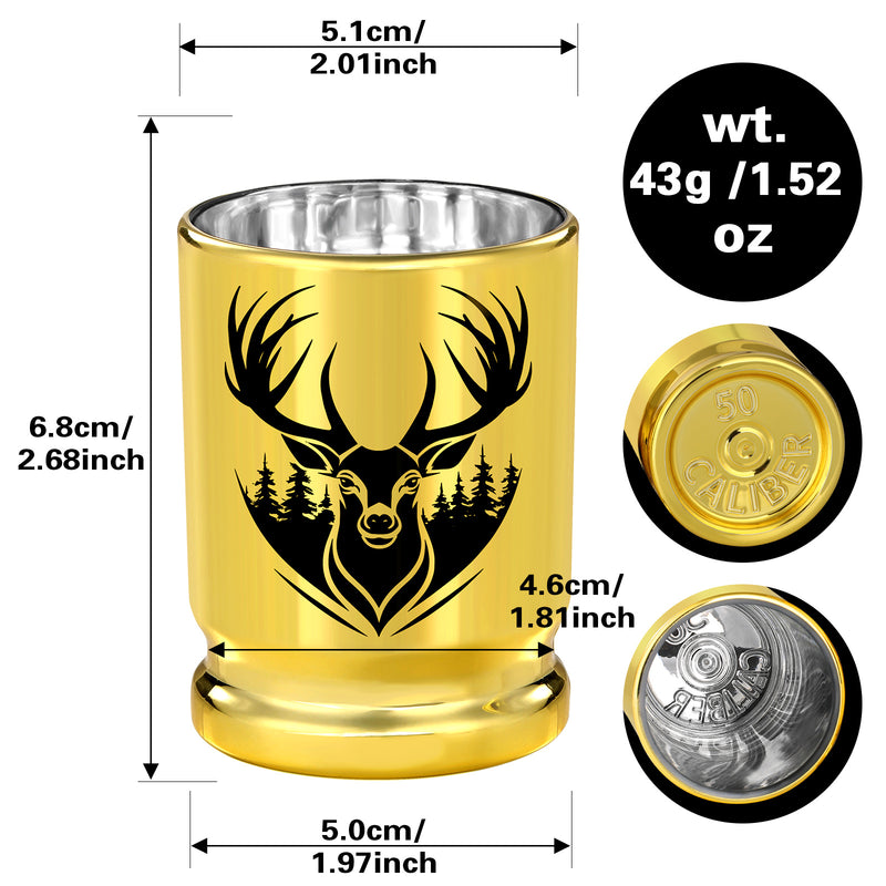 2pcs  50 Caliber Deer Head Golden Plastic Wine Glasses With Gift Box - Leak Proof