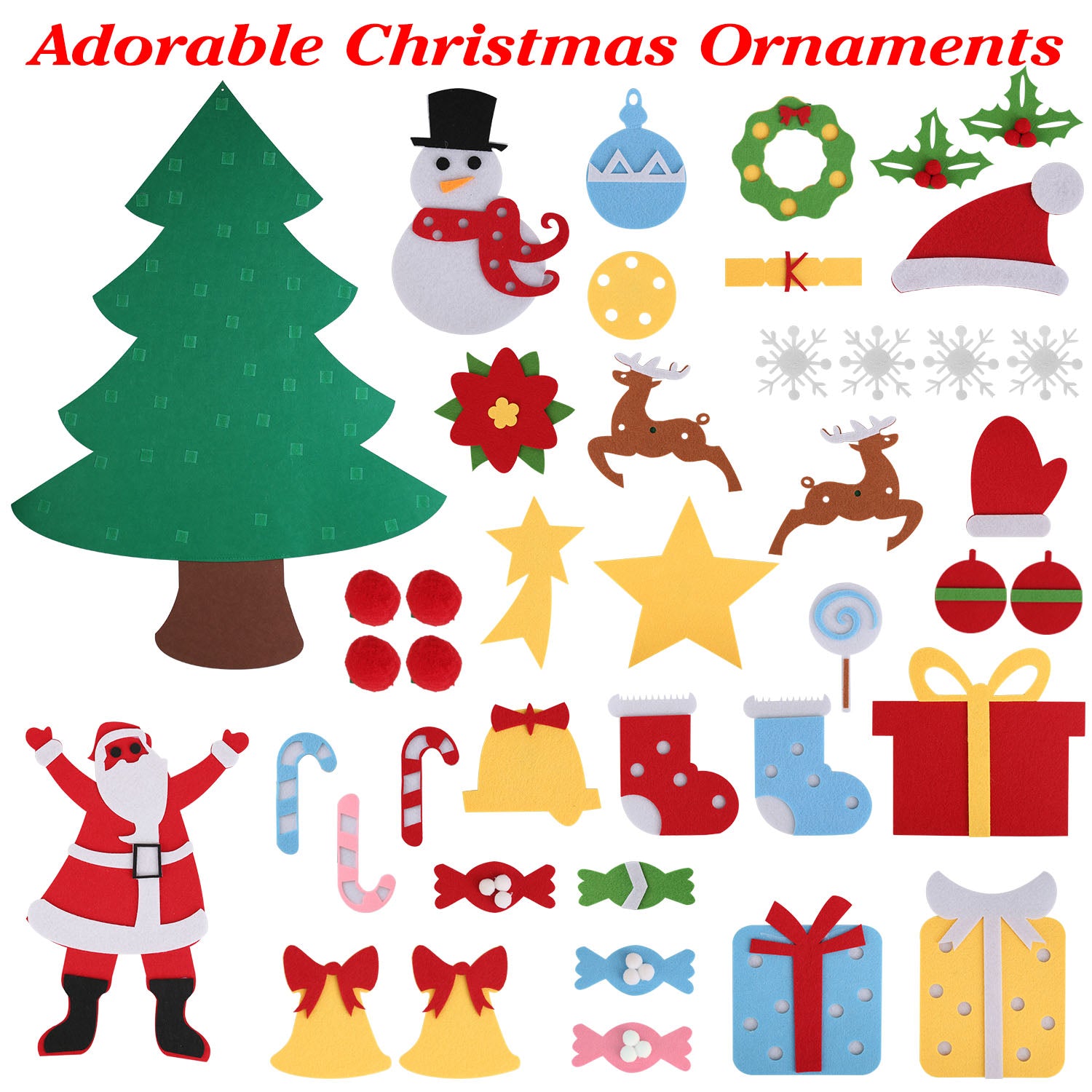 DIY Felt Christmas Tree 41Pcs Detachable Ornaments For Kids