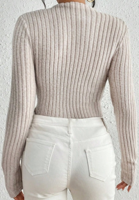 Women's Ribbed Mock Neck Knit Jumpsuit Long Sleeve Slim Casual Jumpsuit