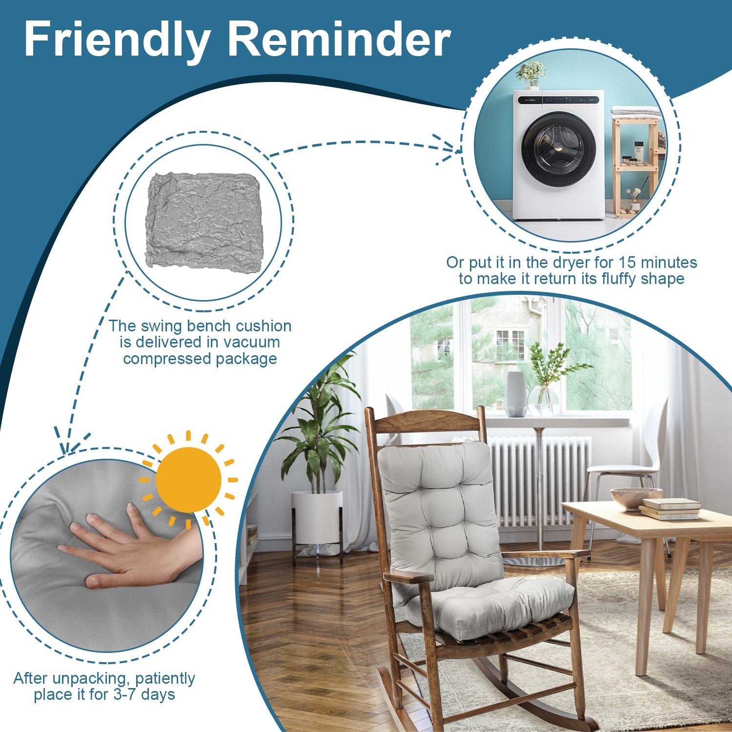 2Pcs Waterproof Rocking Chair Cushion Upper And Lower Back And Seat Sets