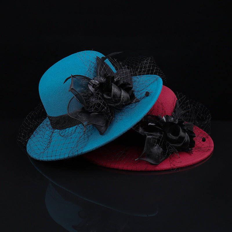 Net Yarn Flowers Woolen Basin Hat
