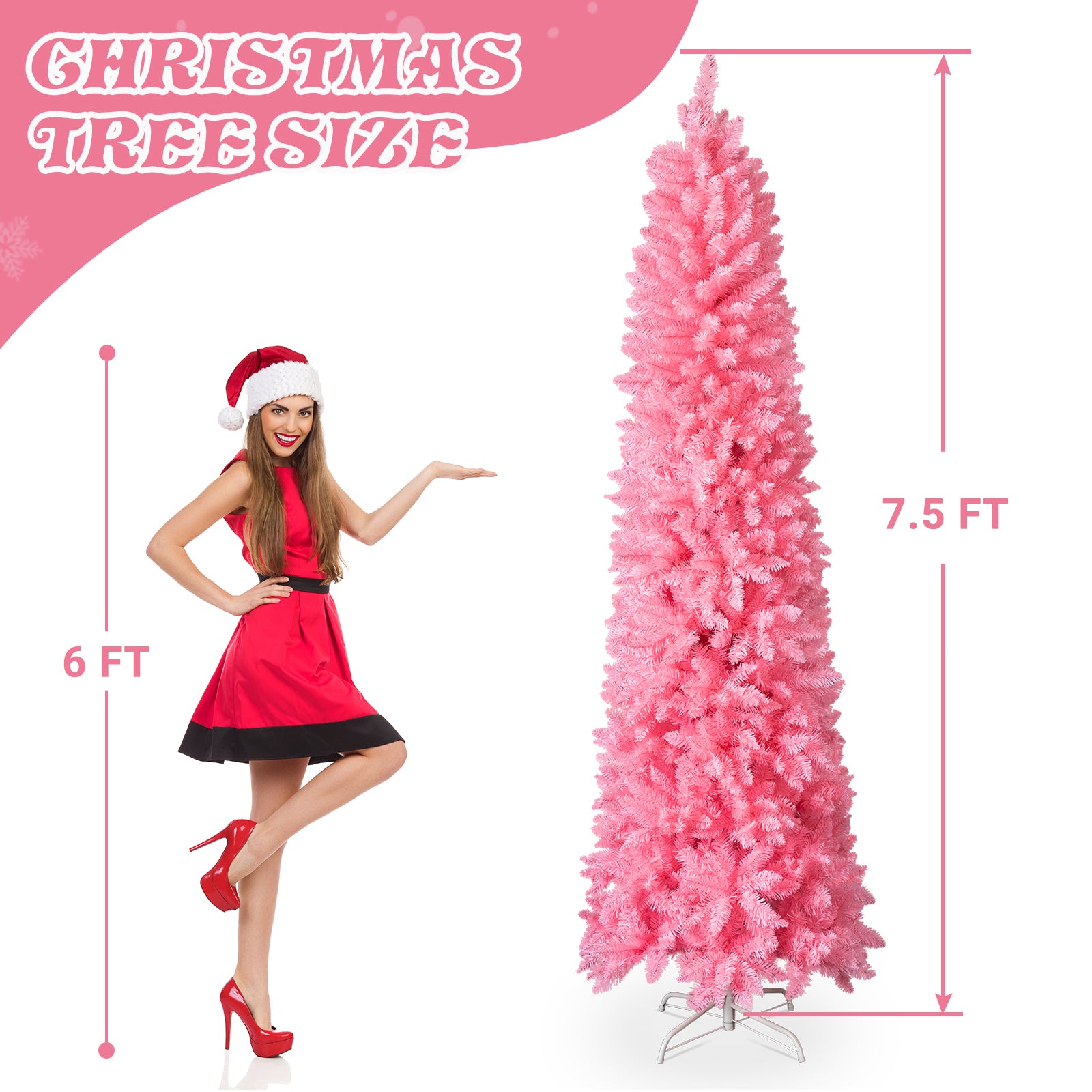 7.5 FT Hinged Christmas Tree, Artificial Pencil Christmas Tree