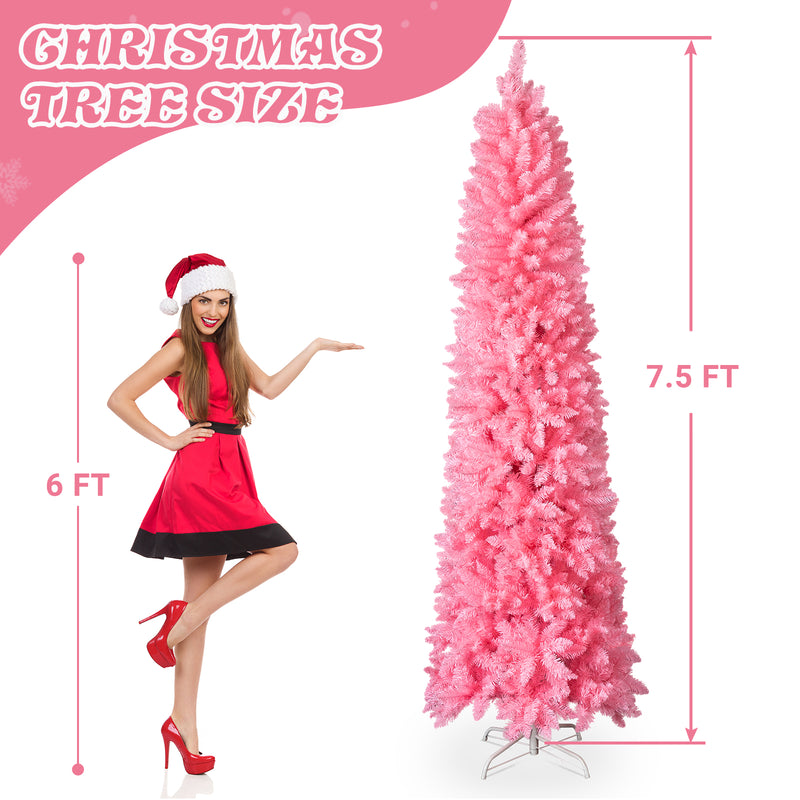 7.5 FT Hinged Christmas Tree, Artificial Pencil Christmas Tree