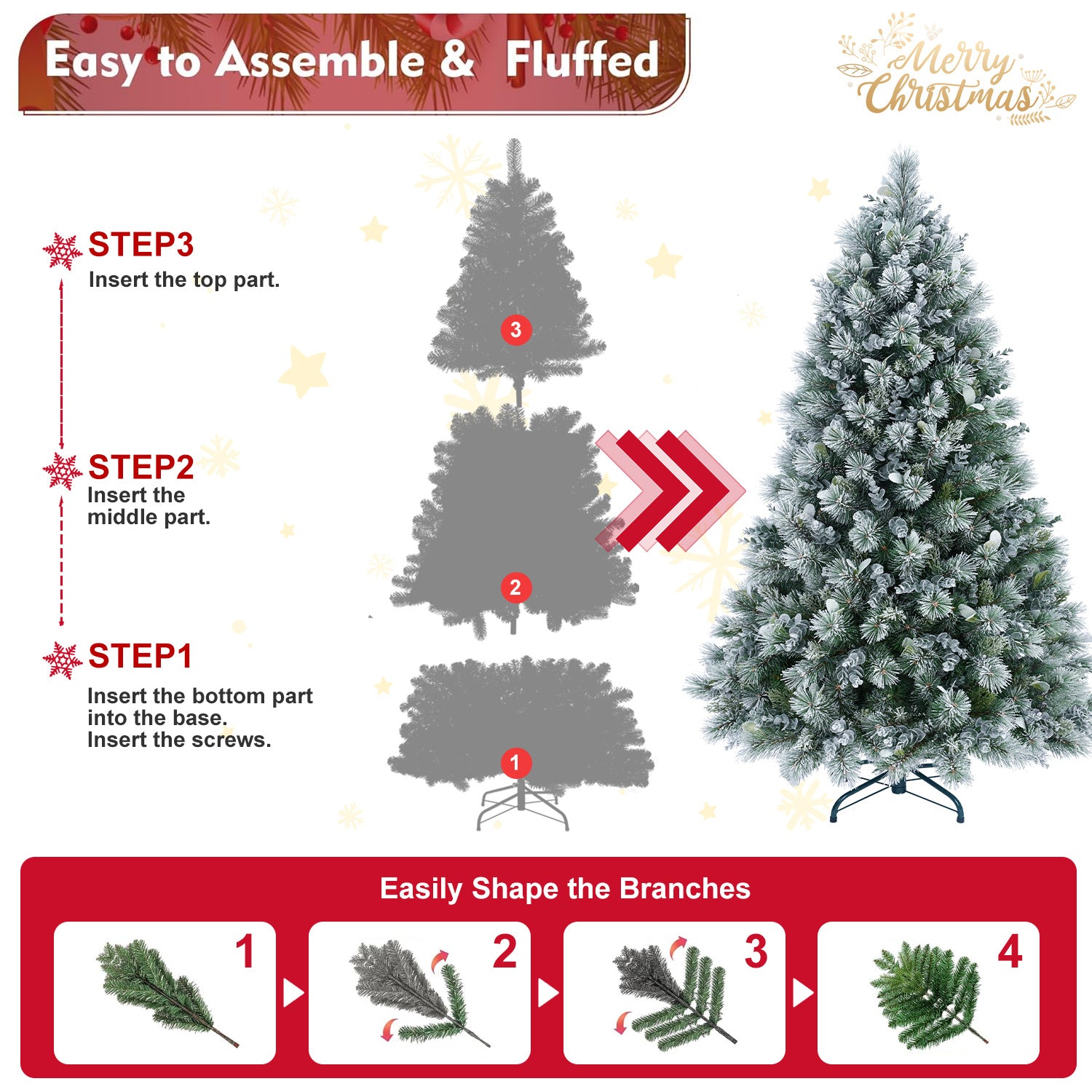 Snow Flocked Christmas Tree Premium Artificial Christmas Tree For Home Office Holiday Decor