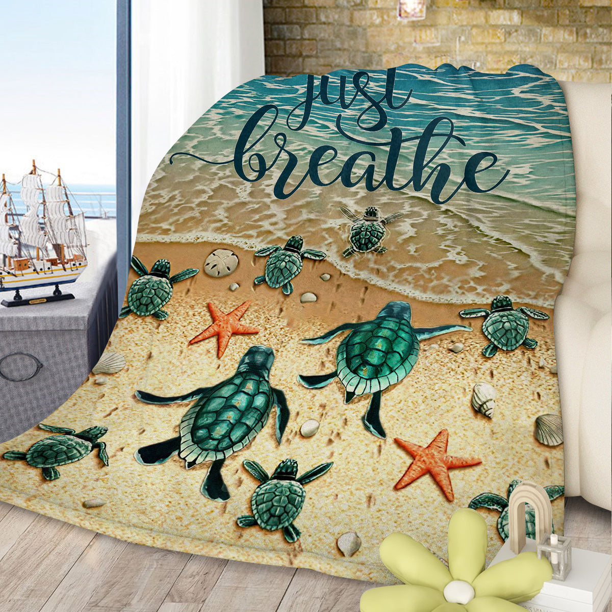 Tropical Baby Sea Turtle Flannel Fleece Blanket