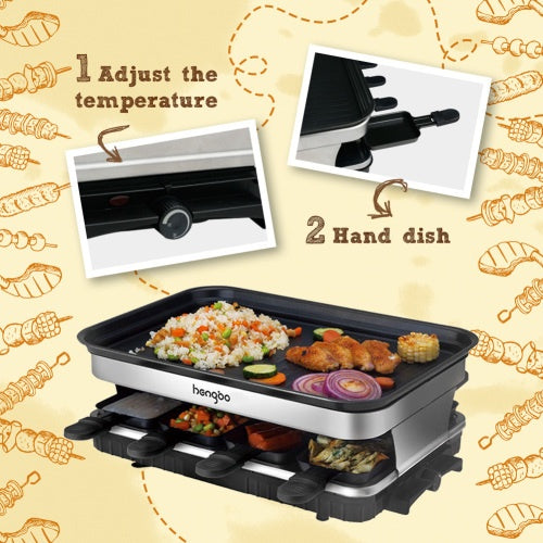 Raclette Grill 8 People Grill Plate Non-stick Coated