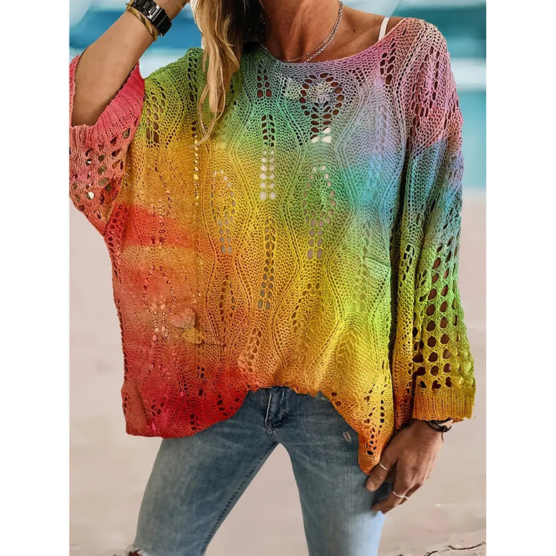 Women's Sunflower Print Sweater Hollow