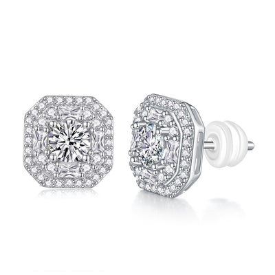 Large Diamond Set With Moissanite Silver Earrings Luxury Fashion Diamond Stud Earrings