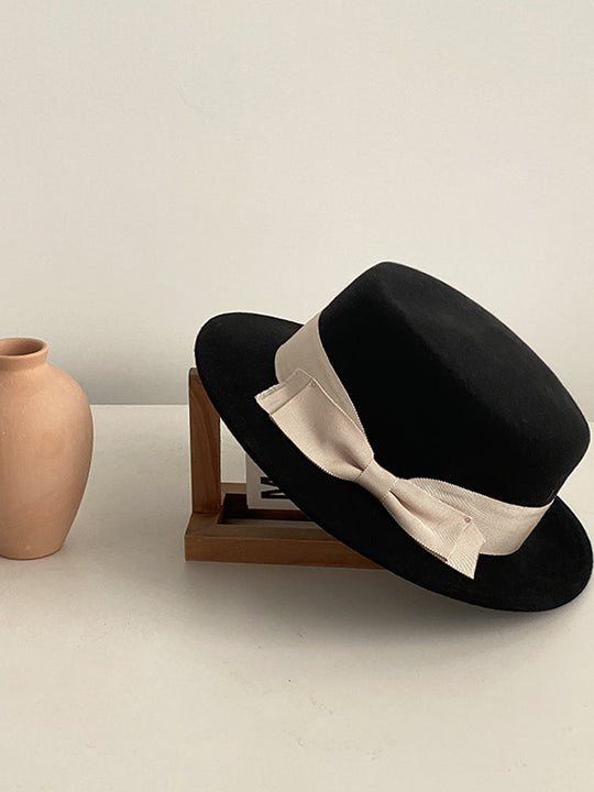 Bow Japanese Style British Style Western Style French Retro Flat-brimmed Cap