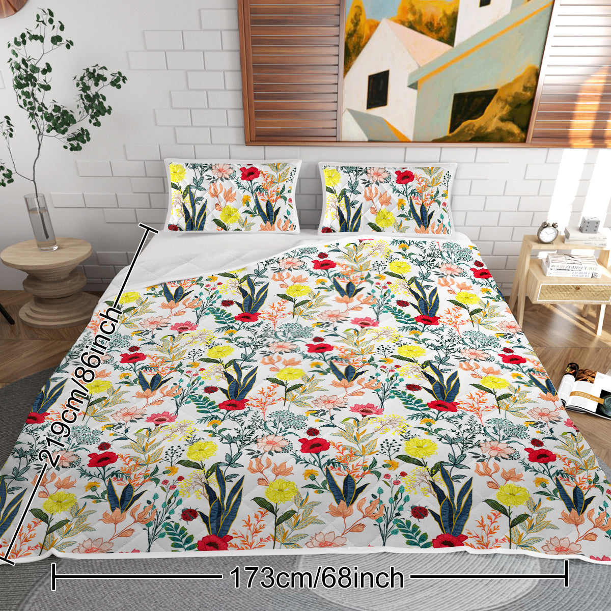 Floral Quilt 3 Pieces Microfiber Quilt Sets