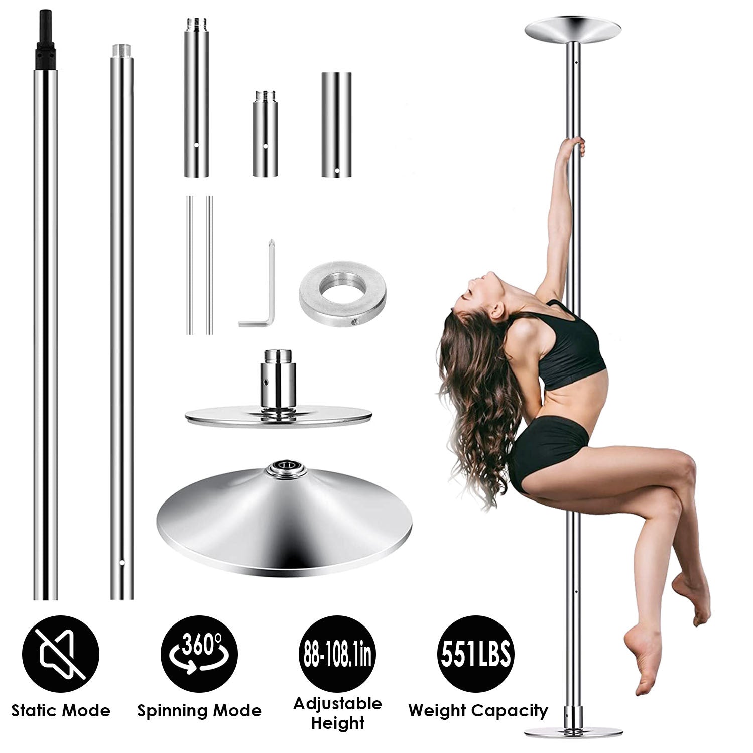 1Pc Stripper Dance Pole 45mm Spinning Static Dancing Pole