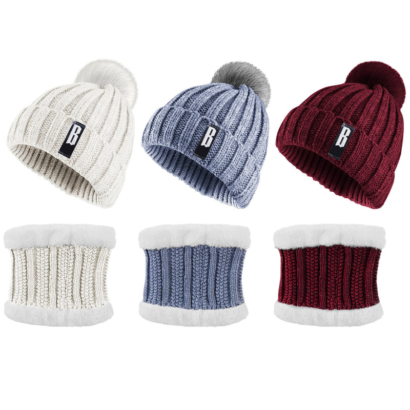 1Set Winter Beanie Hat Scarf Set Women Warm Knitting Skull Cap