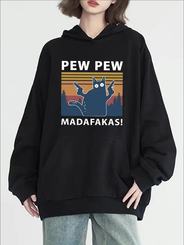Cat Print Kangaroo Pocket Hoodie