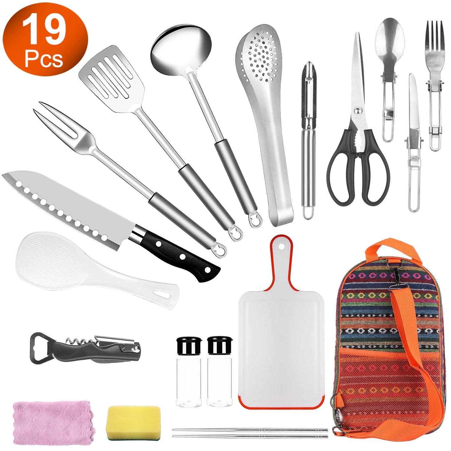 19Pcs Camping Cooking Utensil Kit Portable Picnic Cookware
