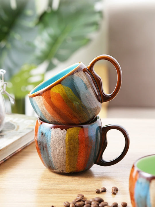 Creative ceramic cup milk cup water cup coffee cup breakfast cup couple cup to cup mug with lid spoon