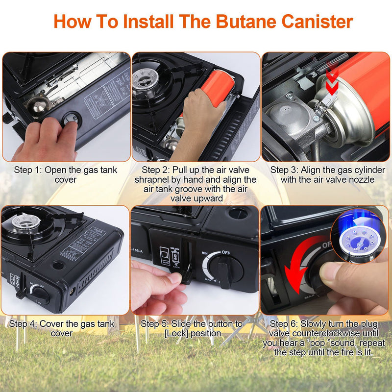 1Pc 3300W Portable Camping Stove Butane Canister Dual Fuel Burner Piezo Electric Ignition Single Burner