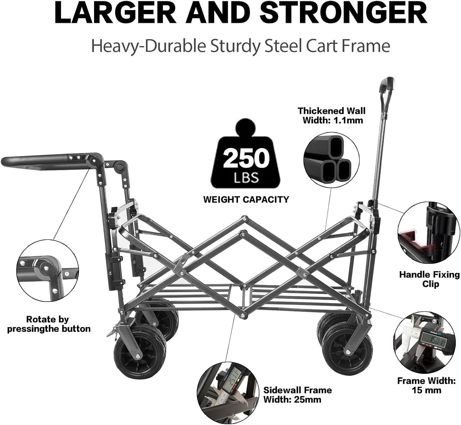 Collapsible Wagon 140L Wagons Carts Foldable With Removable Canopy