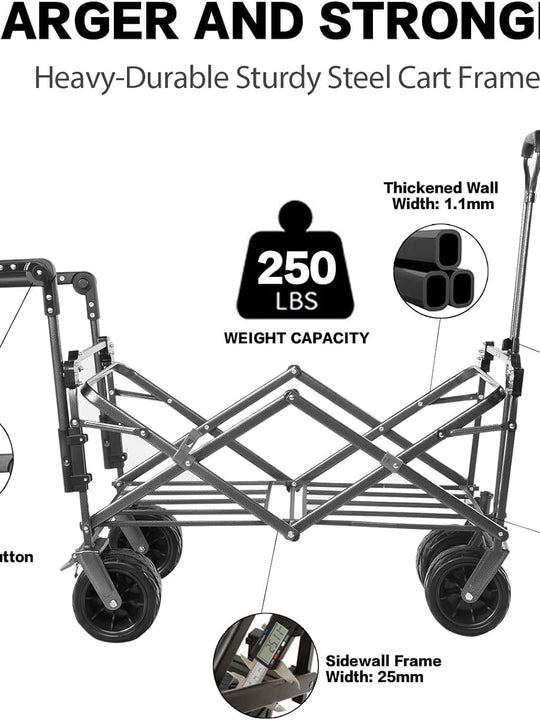 Collapsible Wagon 140L Wagons Carts Foldable With Removable Canopy