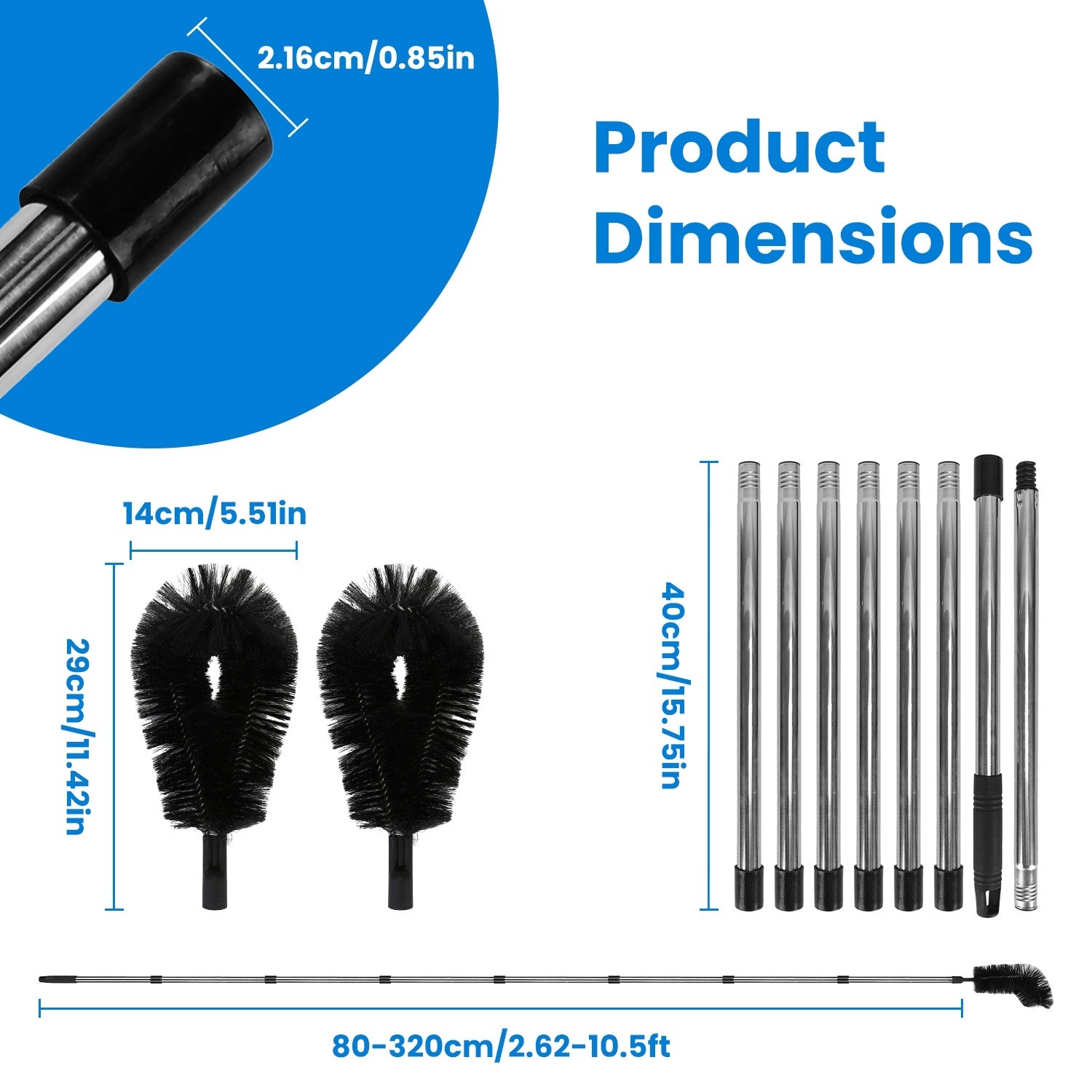 1Pc 11FT Gutter Cleaning Brush With Telescoping Handle