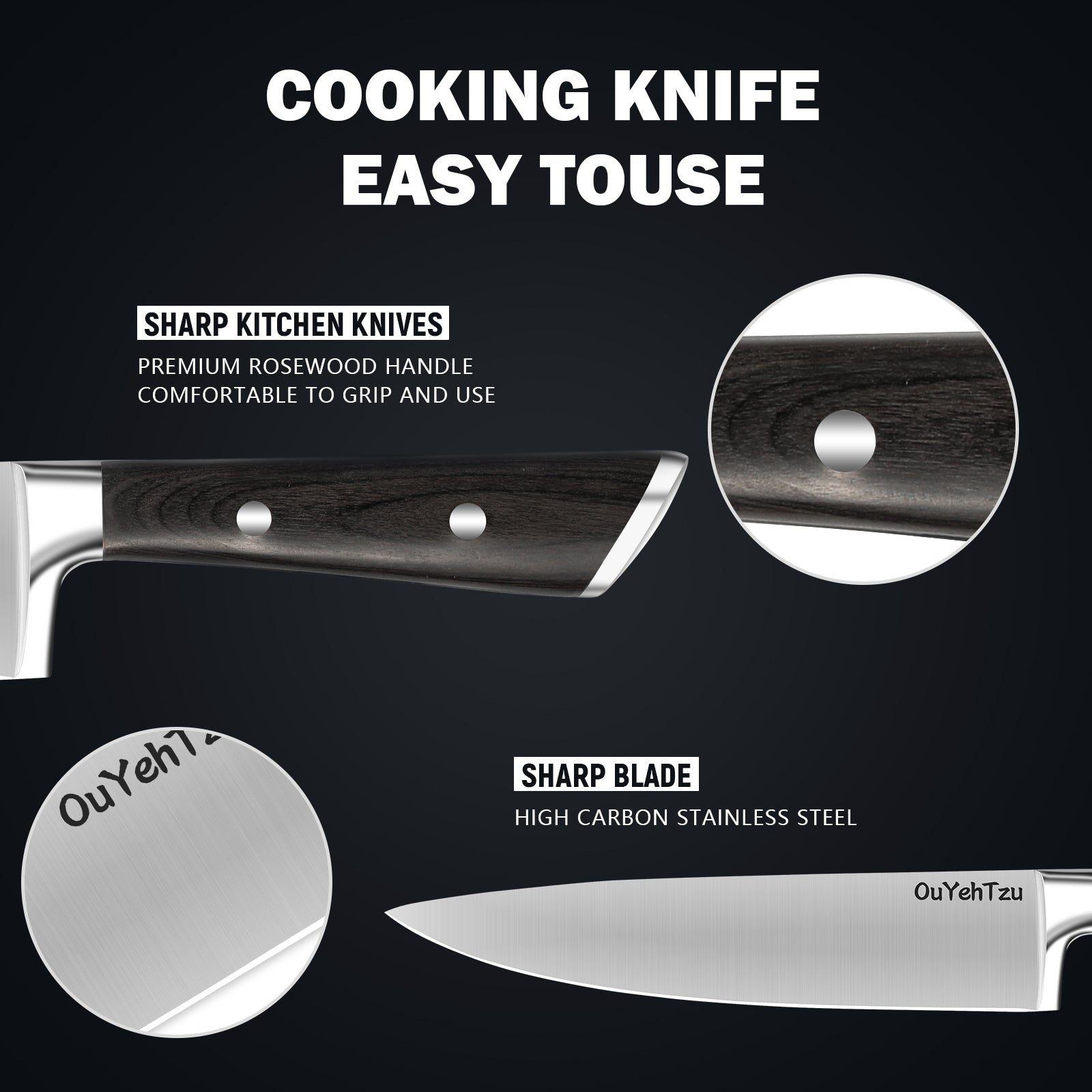 8 Inch Chef Knife, Sharp Japanese High Carbon Steel Kitchen Knives