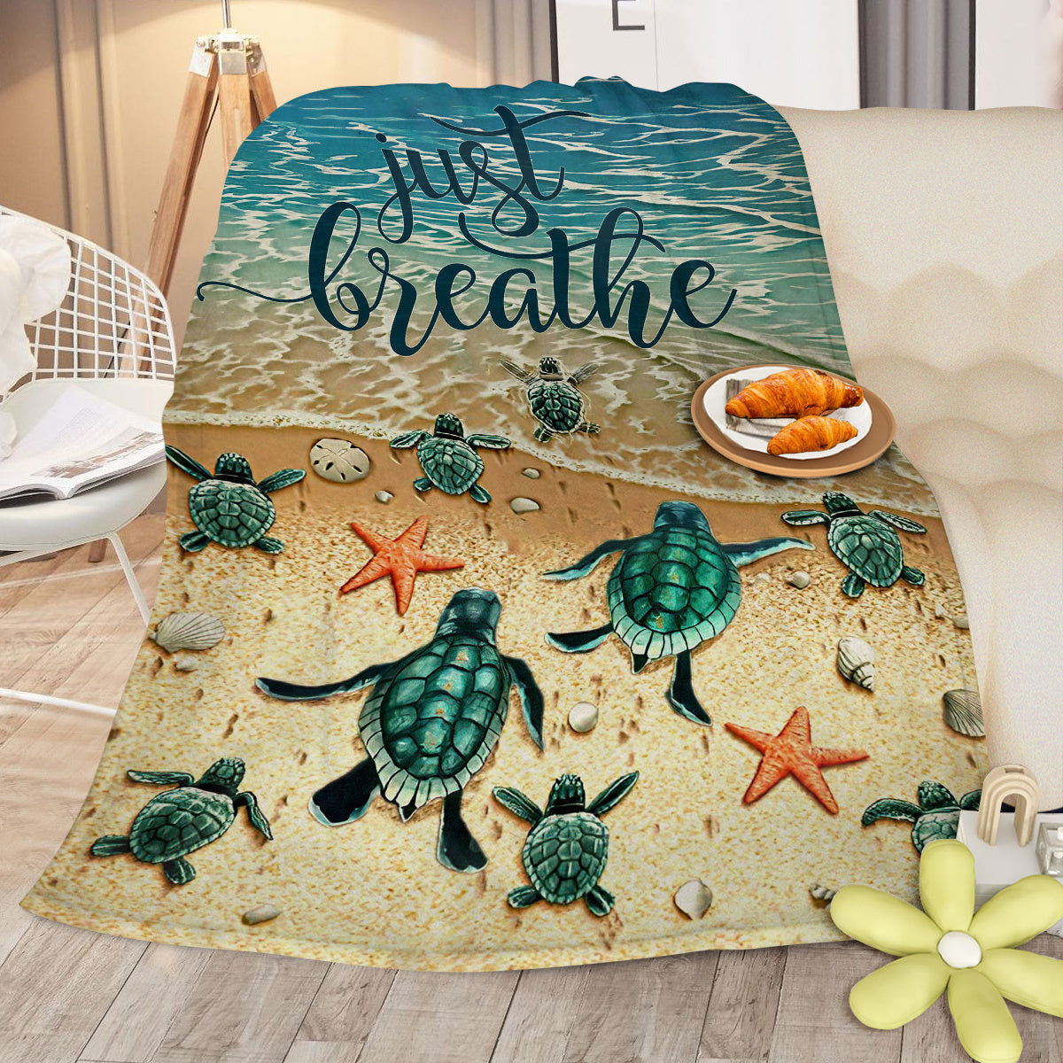 Tropical Baby Sea Turtle Flannel Fleece Blanket