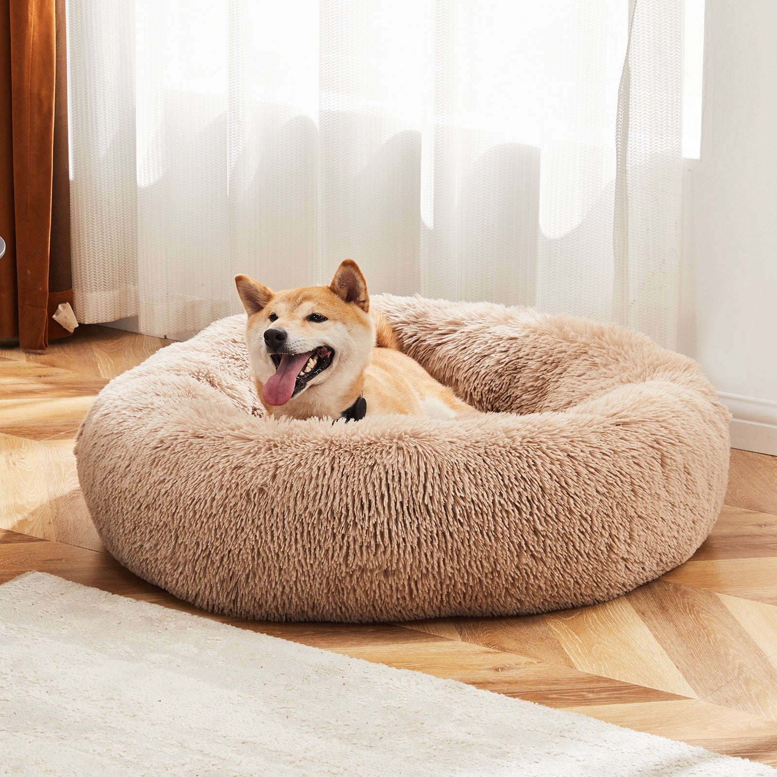 24 Inch Anti-Slip Round Fluffy Plush Faux Fur Cat Bed