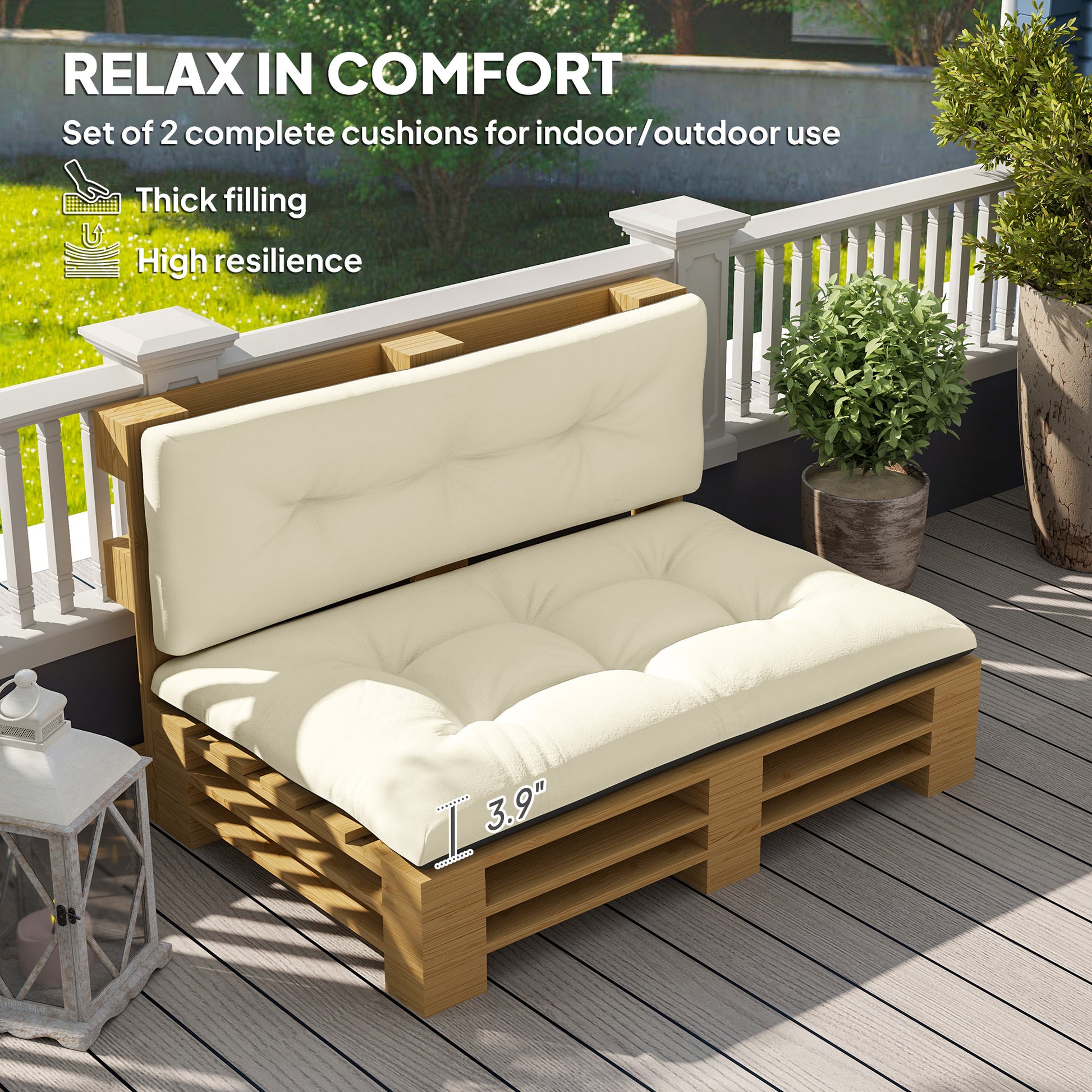 2 Seater Pallet Cushions Outdoor 3.9 Thick Replacement Cushions