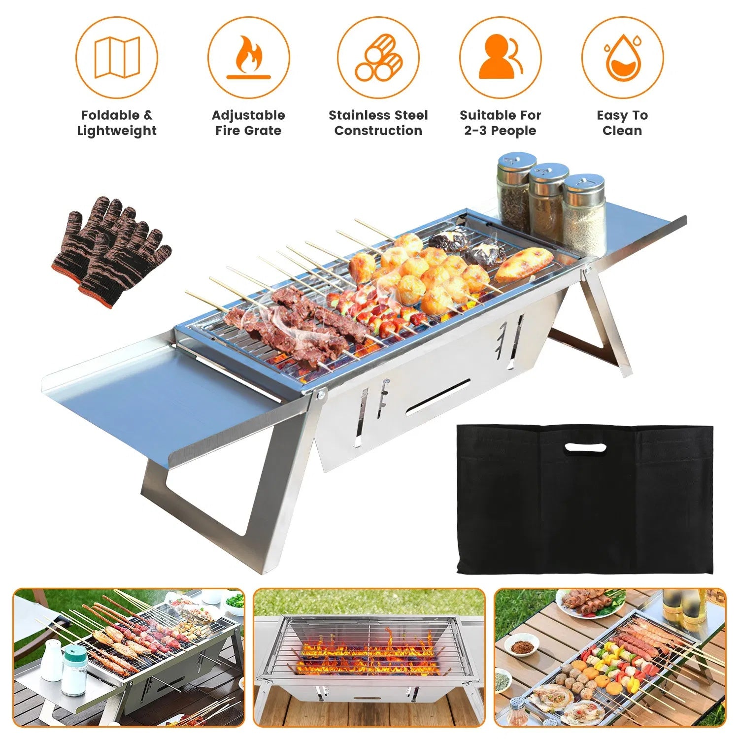 3 In 1 Foldable Charcoal Grill Fire Pit Slow Cooker