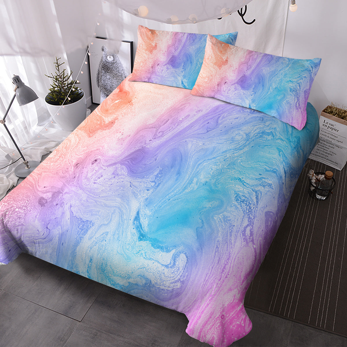Luxury Bedding Set Rainbow Marble Duvet Cover Set