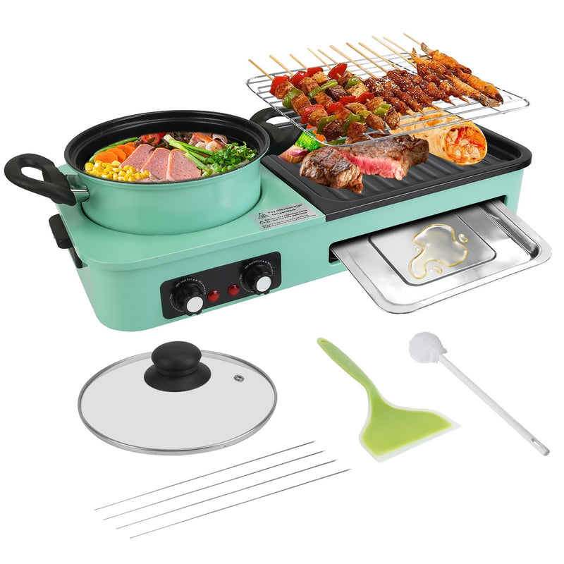 1Pc 3 In 1 Electric Hot Pot With Grill 1600W Smokeless Non-Stick Korean BBQ Grill Shabu Shabu Hot Pot