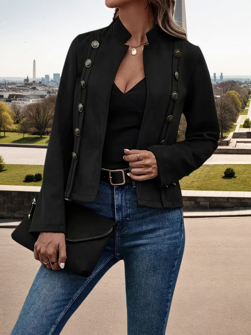 New Women's Fashion Casual Jacket, Solid Color Double Breasted Decorative Jacket