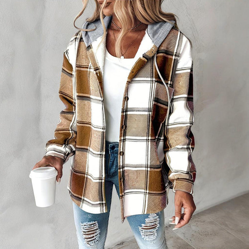 Women's Plaid Hoodie Long Sleeve Jacket