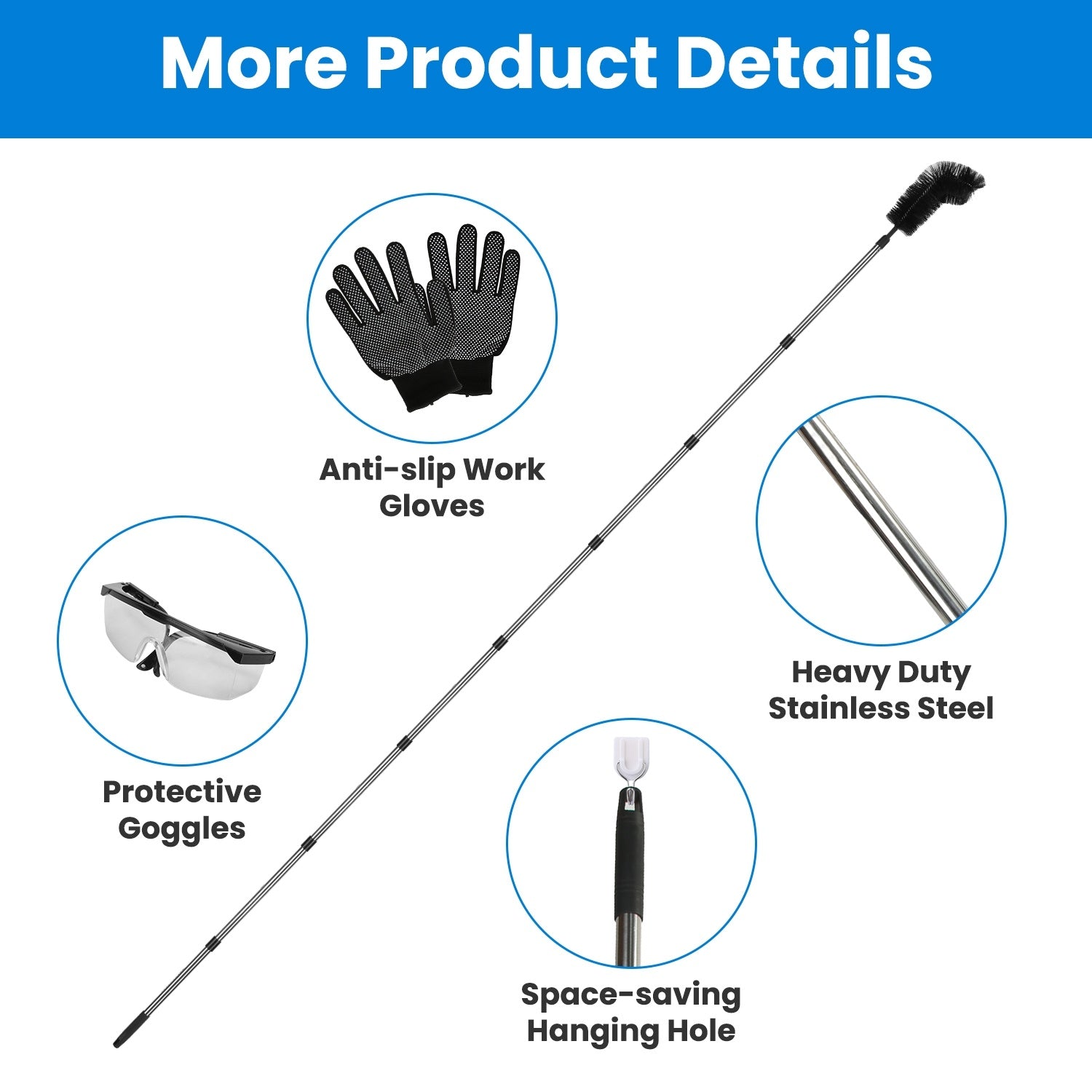 1Pc 11FT Gutter Cleaning Brush With Telescoping Handle
