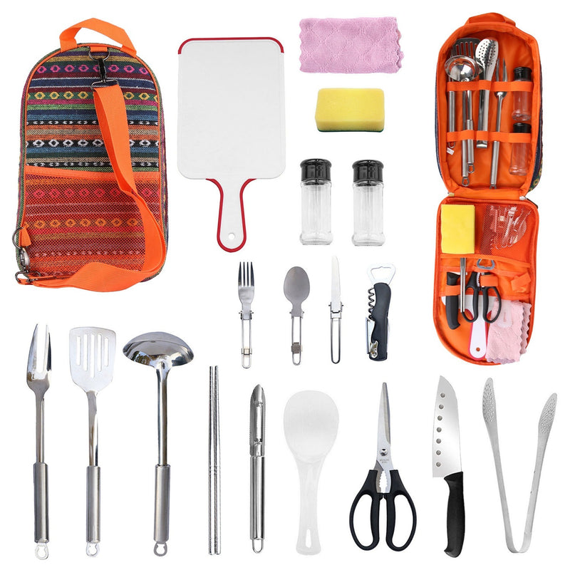 19Pcs Camping Cooking Utensil Kit Portable Picnic Cookware