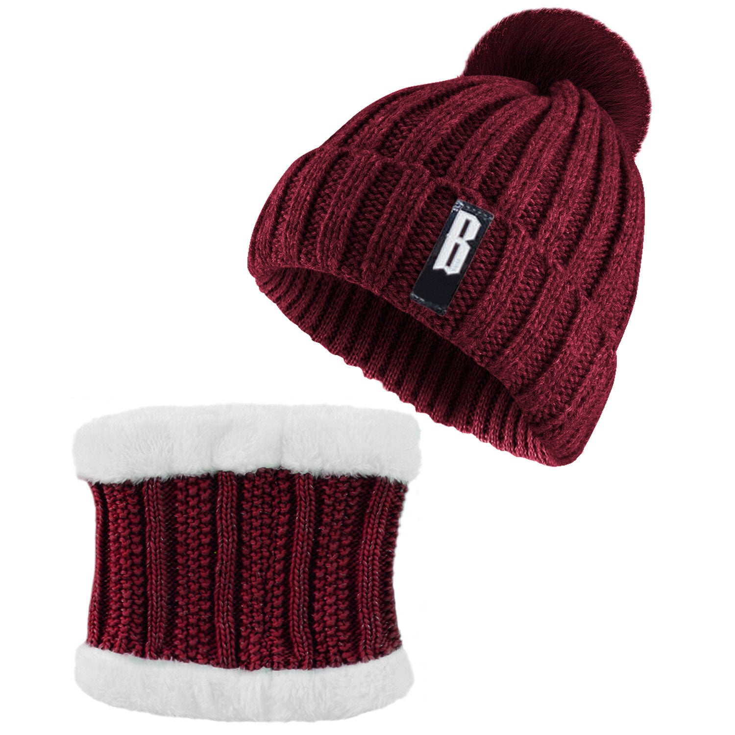 1Set Winter Beanie Hat Scarf Set Women Warm Knitting Skull Cap