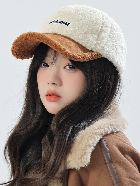 Autumn Winter Color Matching Fashion All-match Plush Warm Peaked Cap