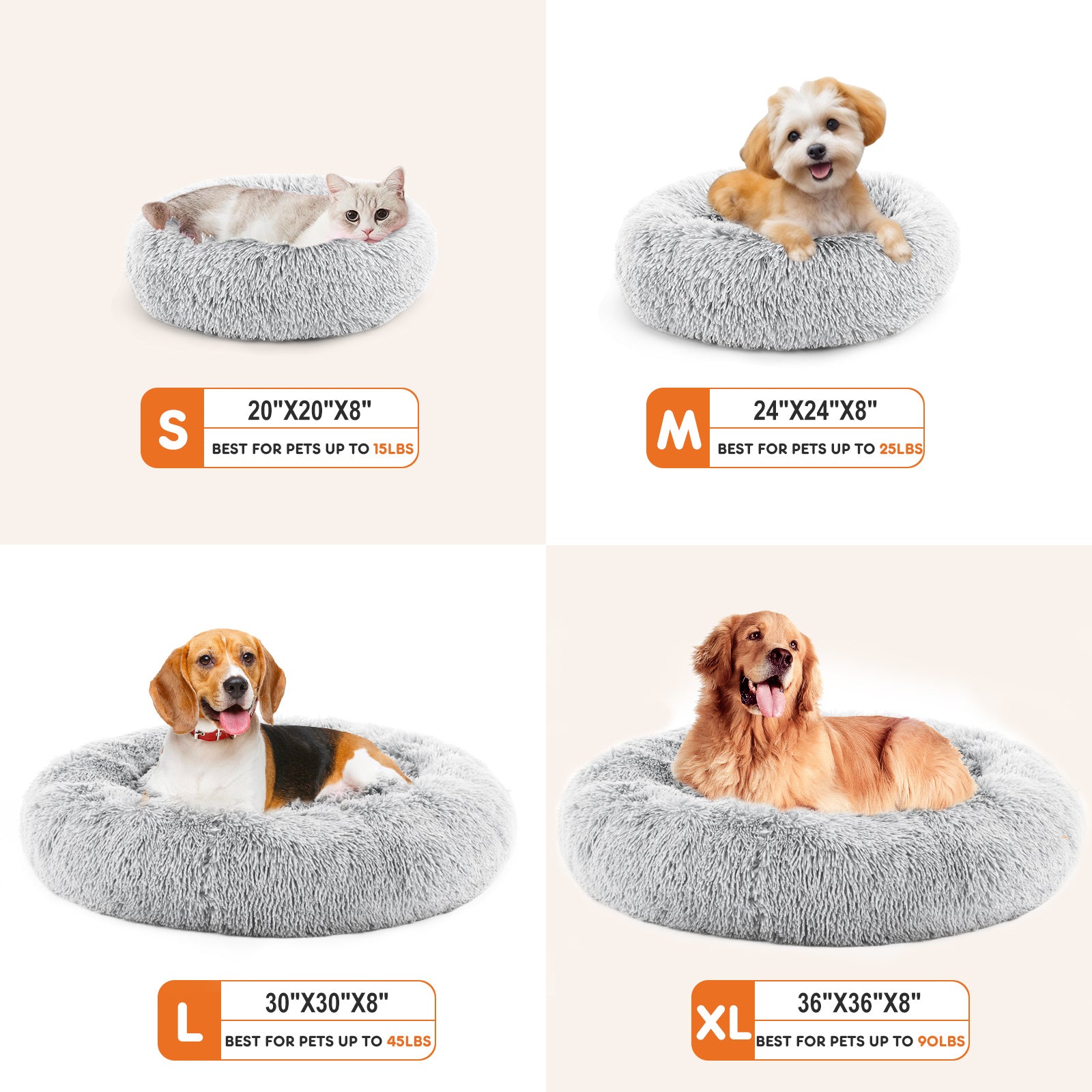 24 Inch Anti-Slip Round Fluffy Plush Faux Fur Cat Bed