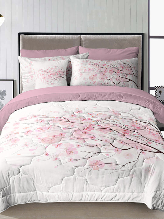 Cherry Blossom Pattern Comforter Set 8PCS Twin Size Soft Bedding Set
