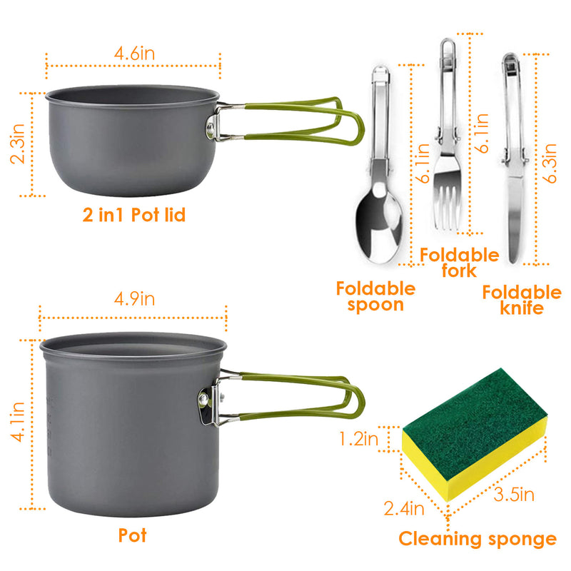 8Pcs Camping Cookingware Set Aluminum Pot Foldable Knife Fork Spoon For Hiking Picnic Outdoor