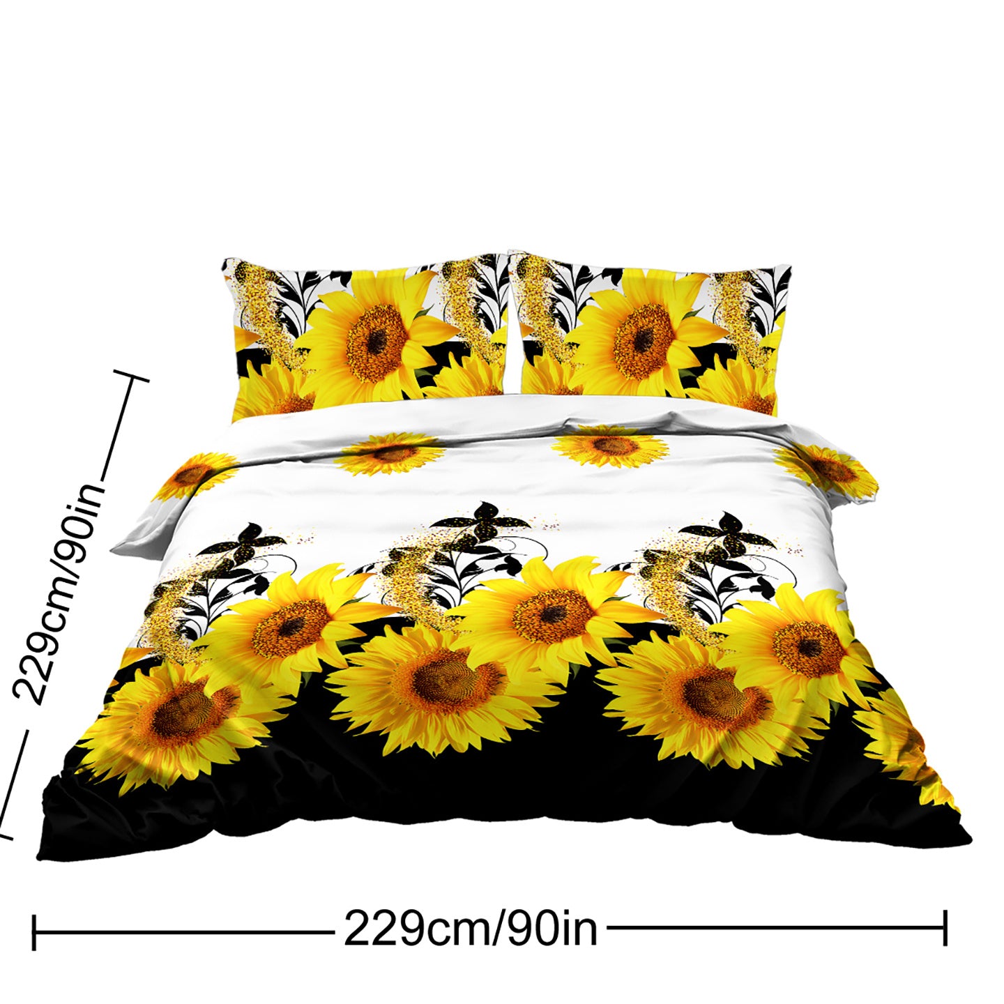 3 Pieces Black and White Background Sunflower Duvet Cover Set