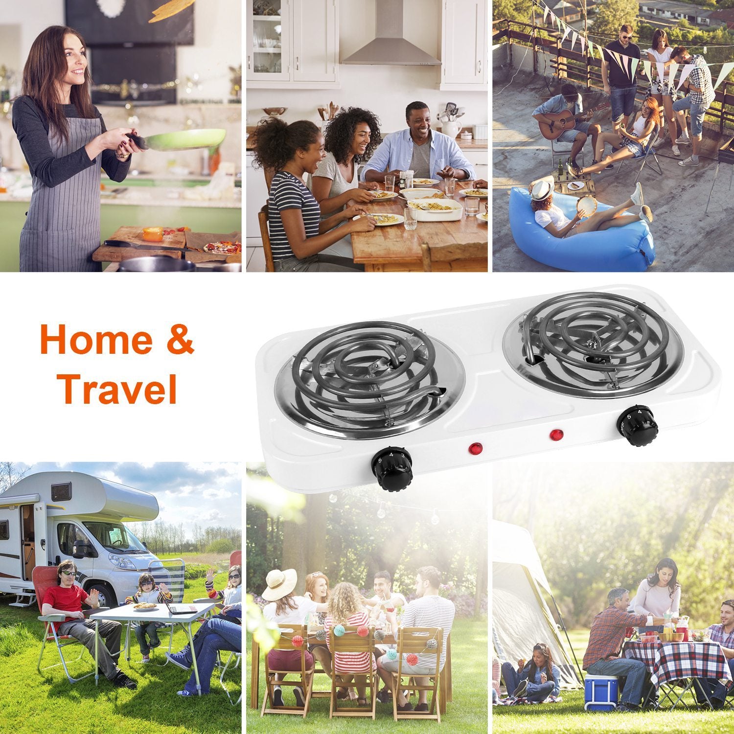 2 Color Options -- 1Pc 2000W Electric Double Burner Portable Coil Heating Hot Plate