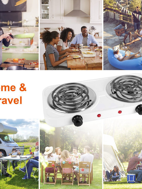 2 Color Options -- 1Pc 2000W Electric Double Burner Portable Coil Heating Hot Plate