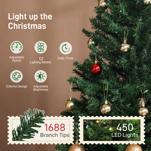 7.5ft Prelit Christmas Tree with RGB Dynamic LEDs, Remote Control, Daily Timer