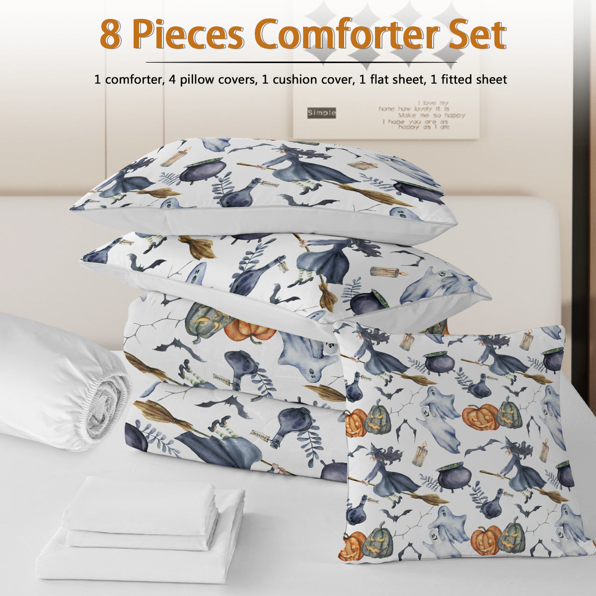 8 Pieces Halloween Comforter Set
