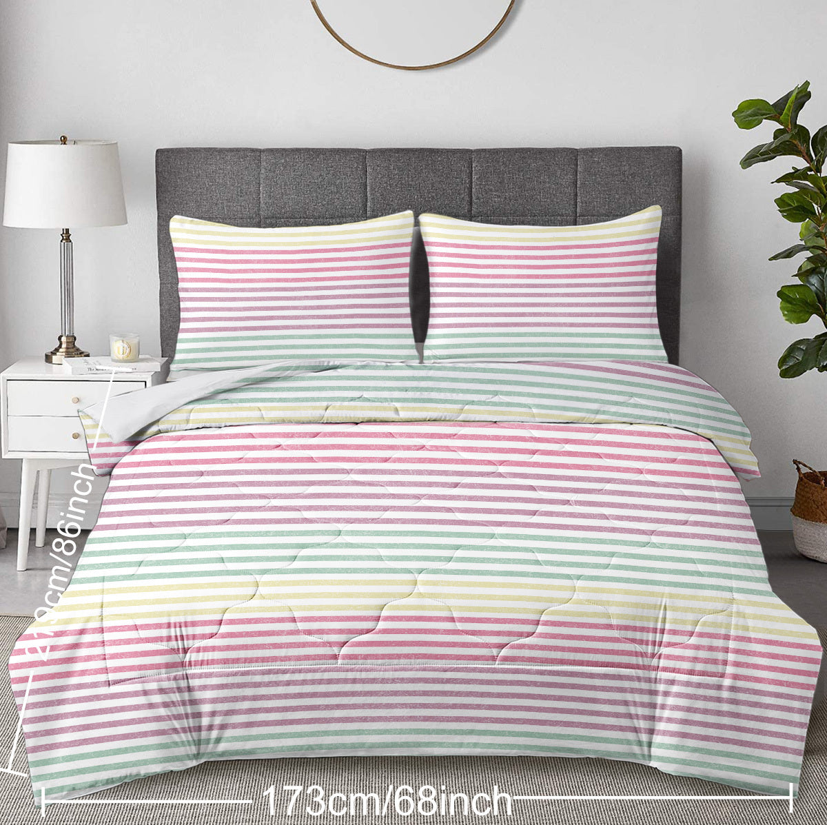 Striped Comforter Set Full Size, Rainbow Comforter Bedding Set