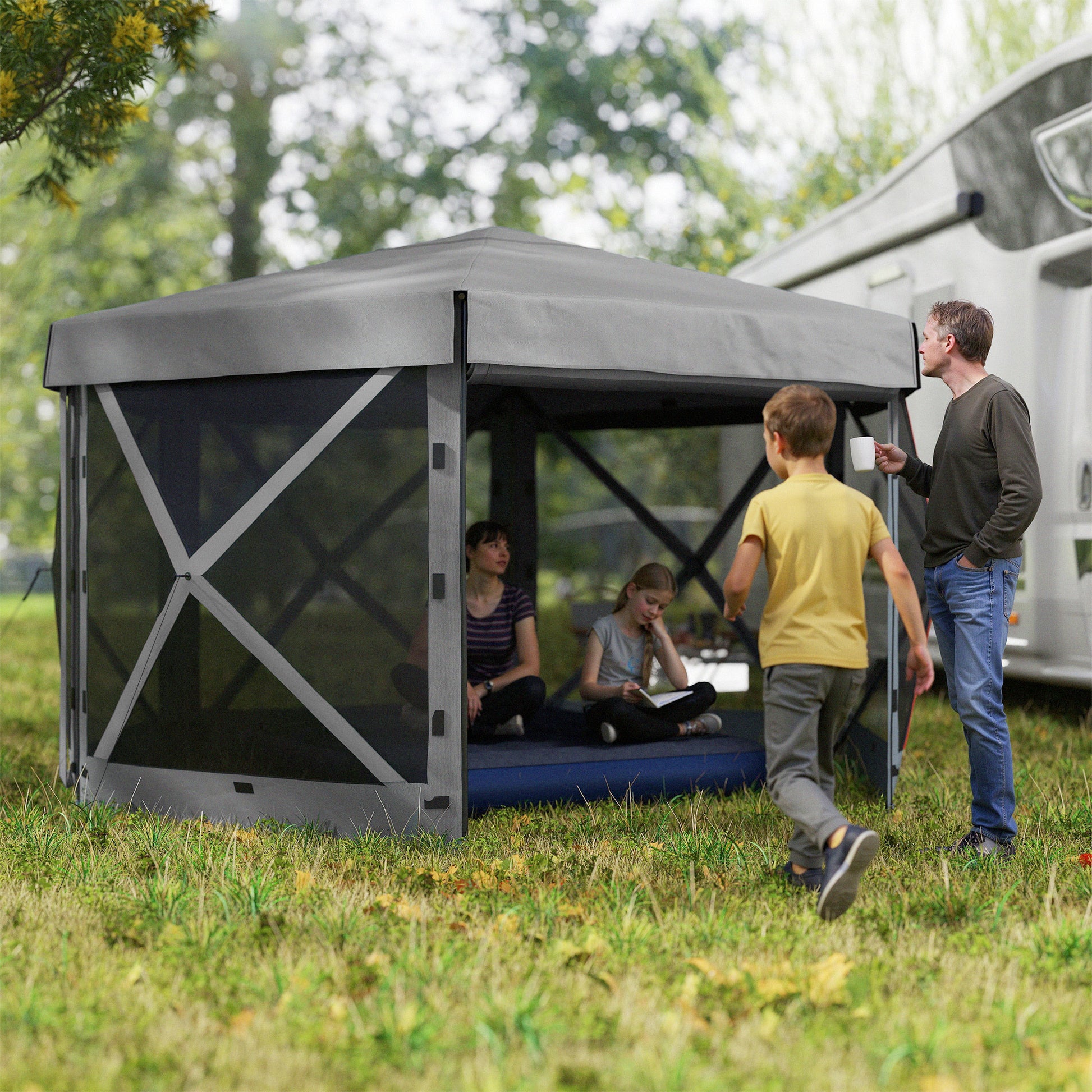 12 X 12 Hexagonal Up Gazebo Canopy Tent With 5 Sidewalls